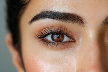 macro photo of henna brow tint developing, natural dyes and skin detail in focus 