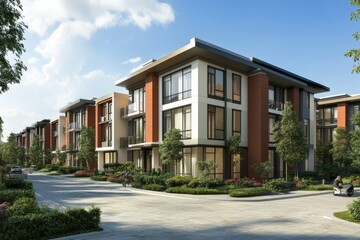 Obraz premium A newly built apartment complex with clean lines and contemporary architecture for a sleek and modern living experience