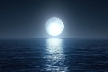 Obraz premium Full moon over calm sea at night