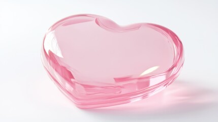 Translucent pink heart object on white backdrop with gentle illumination