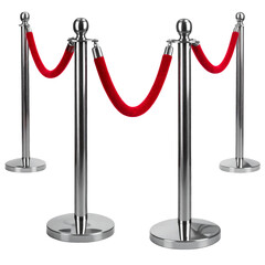Elegant Stanchions with Red Velvet Ropes: Crowd Control Barrier transparent background png