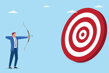 Vector illustration of a businessman trying to achieve business goals with precision
