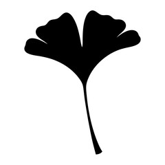 Minimalist Black Silhouette of a Ginkgo Biloba Leaf on White Background