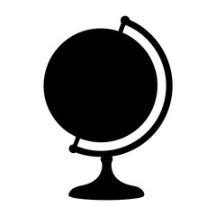 A classic black and white silhouette of a globe on its stand
