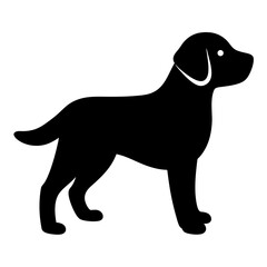 Stylized black silhouette of a dog standing on a white background