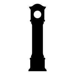 Grandfather clock silhouette standing tall in black on a white background