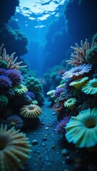 Obraz premium Otherworldly Underwater Realm, Bioluminescent Flora