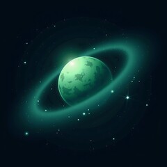 Naklejka premium Swirling Galaxy, Glowing Emerald Planet