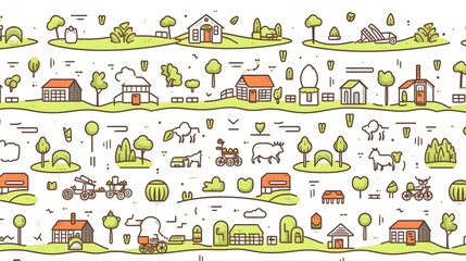 Fototapeta premium Professional Farm Seamless Background Thin Line Icons Cartoon Image Usage