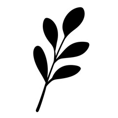 Monochrome Illustration of a Simple Branch with Rounded Leaves on White Background