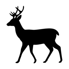 Detailed Black Silhouette of a Majestic Stag with Antlers in Profile