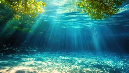 Naklejka premium Underwater sunbeams with clear water.