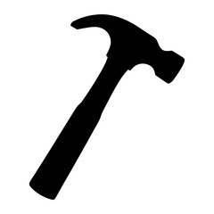 Simple black silhouette of a claw hammer for construction and woodworking purposes