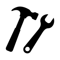 Silhouette Illustration of Hammer and Wrench Tools for Construction and Repair