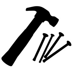 Silhouette of a hammer and nails, ready for construction and woodworking