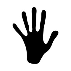 Black and white illustration of a hand print, minimalistic design