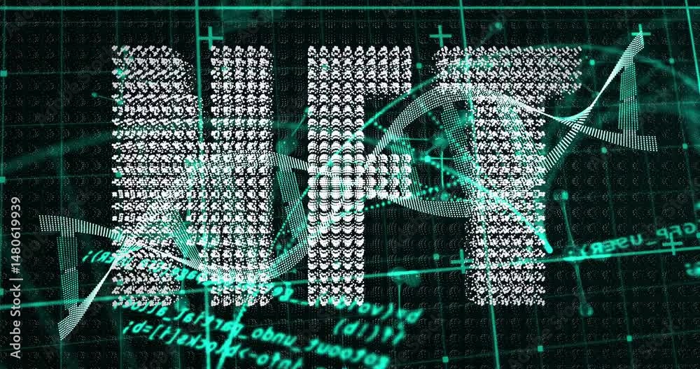 Poster abstract data pillars floating in dark grid, forming neon green waveforms with streaming code