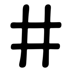 Stylized black hashtag symbol drawing on a white background for media