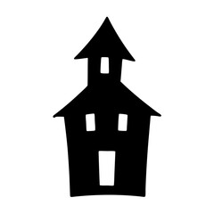 Spooky Halloween Haunted House Silhouette Illustration, Dark Scary House Cartoon