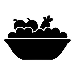 Stylized black and white illustration of salad or mixed vegetables in bowl
