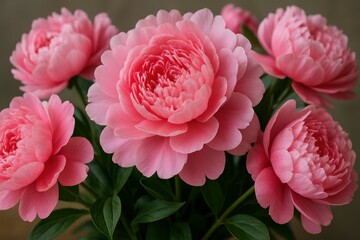 The image depicts pink peonies in close-up, presenting a stunning peony flower ideal for inclusion in a catalog or online store, embodying the concept of a floral shop, with a gorgeous fresh cut