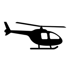 Black and white vector drawing of a helicopter in silhouette form