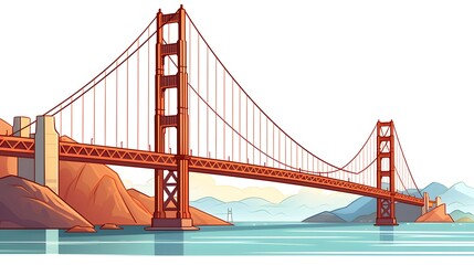 Obraz premium Golden Gate Bridge Cartoon Vector Illustration: Fun and Colorful Artwork for Creative Projects