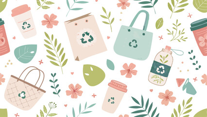 Seamless eco-friendly and recyclable pattern featuring a textured design with vibrant colors.