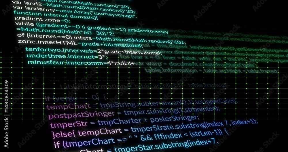 Poster neon green jagged waveform line running across glowing grid points, highlighting code visualization
