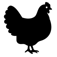 Black silhouette of a chicken standing isolated on a white background