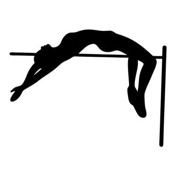 Silhouette of a high jumper clearing the bar with a Fosbury Flop technique