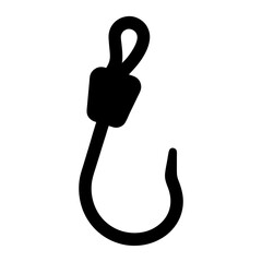 Simple Black and White Fishing Hook Icon with Rounded Design Element