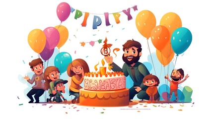 Obraz premium Cheerful Happy Birthday Cartoon Vector Illustration for Isolated Use