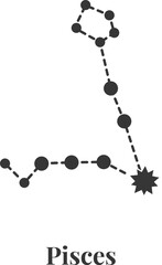Fototapeta premium Simple, minimalist depiction of the Pisces constellation, connecting its main stars with dashed lines, creating the symbolic fish shape against a clean white background