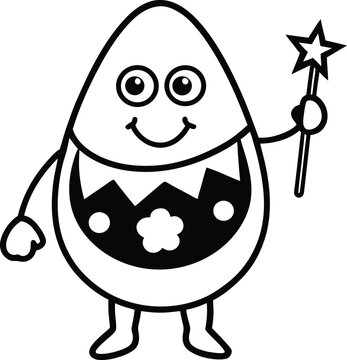 Smiling Easter Egg with Magic Wand &ndash; Fantasy Coloring Page for Kids