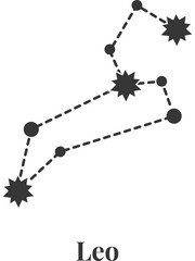 Simple Leo constellation design featuring connected stars and dashed lines, creating the recognizable lion shape against a white background