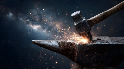 Blacksmith Forging Constellations Cosmic Anvil Starlight Creation Celestial Craft Metalwork Artistry Night Sky Wonders Mythical Smith Galaxy Forming
