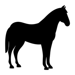 Black silhouette of a standing horse on a white background design