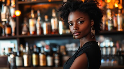 Female Publican Owns. BarTender working in Public house, looking at camera. Startup successful small business owner. Drinks Business. Small and Medium Enterprises concept.