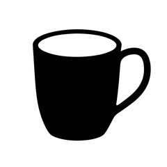 Silhouette of a simple black coffee mug, isolated on white background