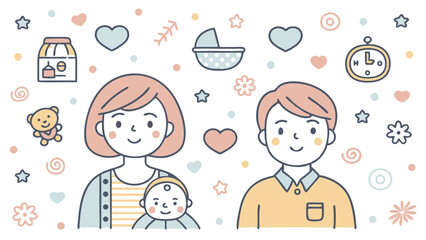 Seamless vector pattern featuring a collection of family-themed icons, ideal for various design projects.