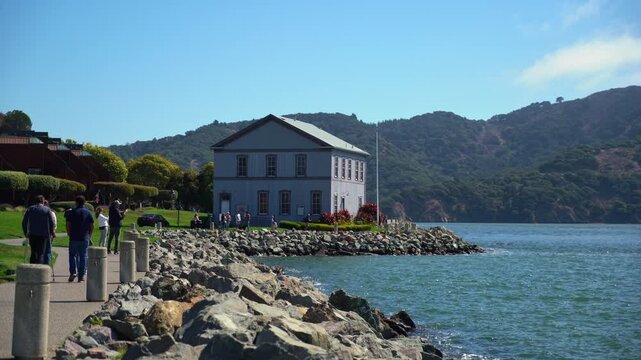 People Walking on Footpath in Tiburon California