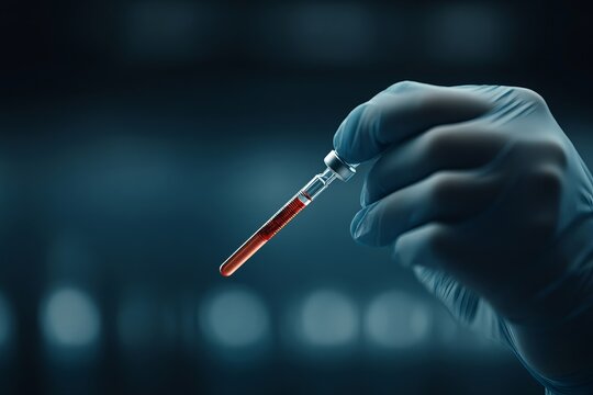 macro view of stem cell injection in lab, glowing vial detail