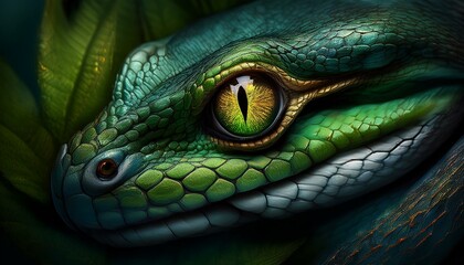Fototapeta premium Snake eye green wildlife nature photography. Open eye carnivore fur.