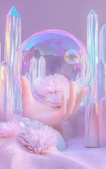 Abstract portrait with soft pastel colors and ethereal background featuring light and shadow play