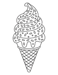 Ice Cream Cone with Dripping Toppings and Sprinkles – Line Drawing
