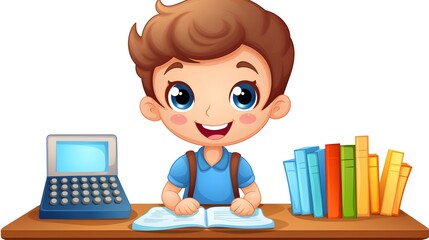 Educational Calculator with Stacked Books for Back to School Supplies Concept