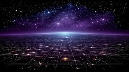 A field of bright lights and lines appear under a starlit sky.