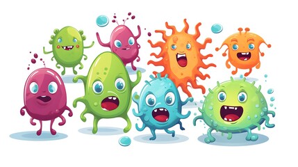 Colorful Bacteria Cartoon Vector Illustration on White Background for Educational Materials