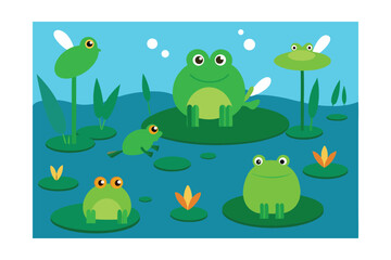 set of funny cartoon frogs